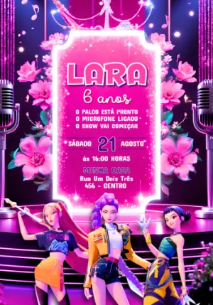 Convite de Aniversário K-pop Neon Rosa Modelo Editável