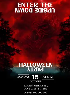 Spooky Upside Down Halloween Party Invitation Template to Edit