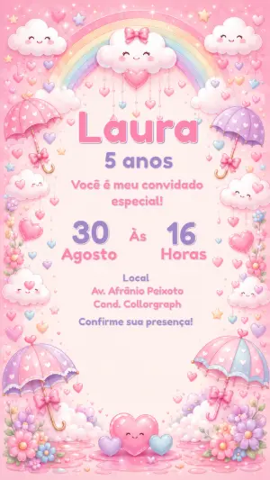 Convite de Aniversário Chuva de Amor Rosa Editável