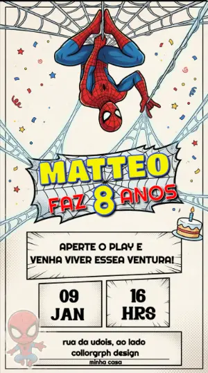 Convite de Aniversário Homem-Aranha Estilo HQ para Editar