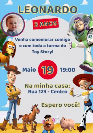 Convite de Aniversário Toy Story com Foto para Editar
