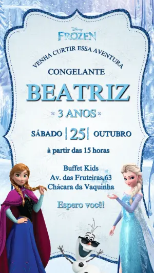 Convite de Aniversário Frozen com Personagens para Editar Online