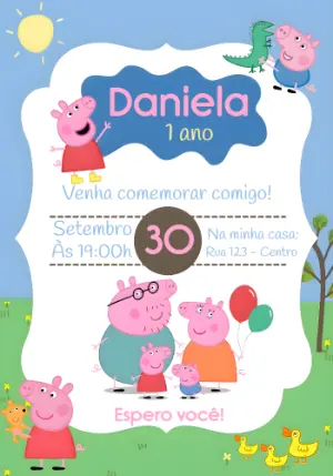 Convite Aniversário Peppa Pig para Editar Online