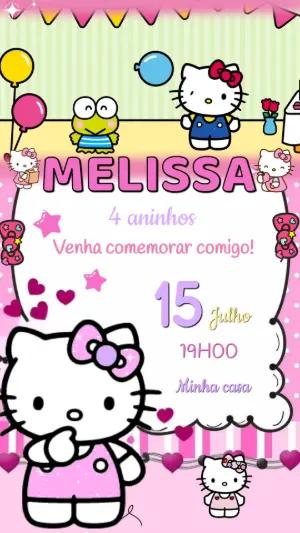 Convite Animado de Aniversário Hello Kitty para Editar Online