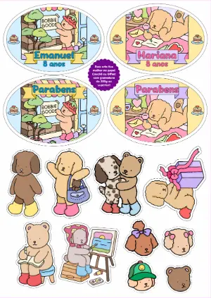 Topo de Bolo Bobbie Goods com Personagens para Editar Online