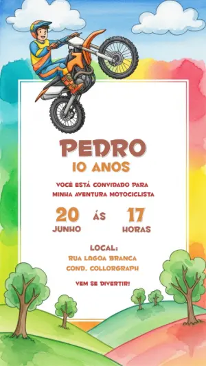 Convite de Aniversário Motocross para Editar Online