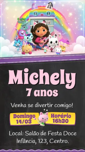 Convite de Aniversário A Casa Mágica da Gabby Editável