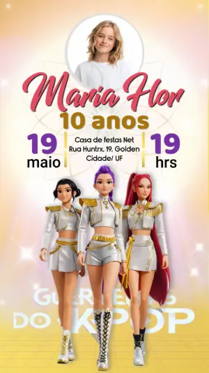 Invitation d'anniversaire KPop Demon Hunters – Statique – Gema Artes Digitais