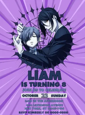 Black Butler Themed Birthday Party Invitation - Editable Digital Card