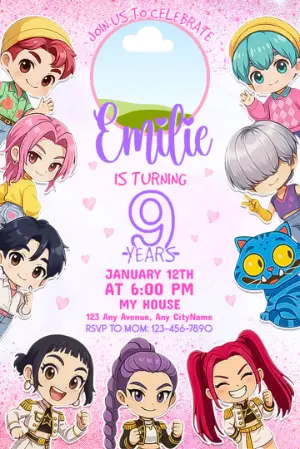 Invitation d'anniversaire KPop Demon Hunters – Statique – Jotta Arts