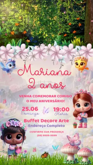 Convite Animado Aniversário Jardim Encantado para Editar