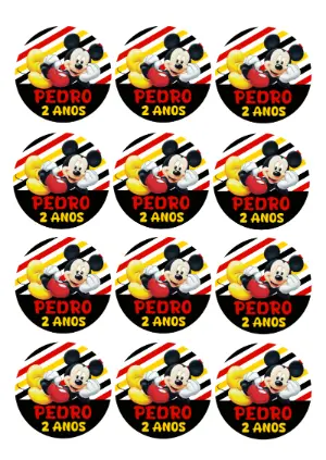 Adesivo Redondo Aniversário Mickey para Editar Online