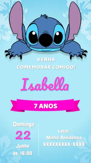Invitación de cumpleaños Stitch – Estático – Tali Convites