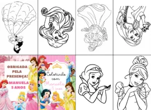 Mini Livro de Colorir Princesas Editável para Festa