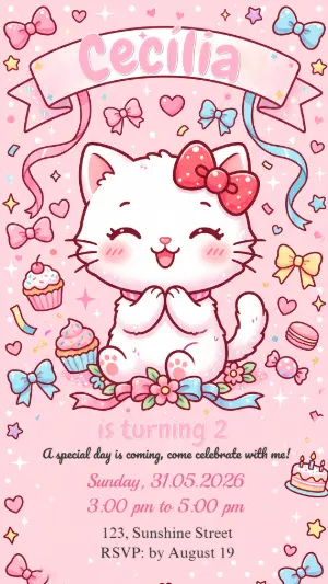 Kitty Birthday Invitation | Editable Digital Template