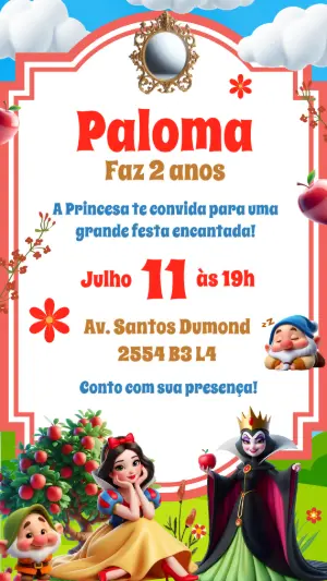 Convite de Aniversário Branca de Neve para Editar Online