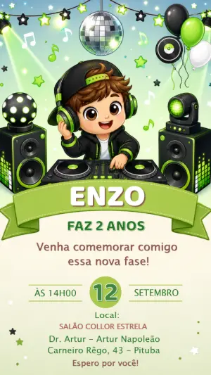 Convite de Aniversário DJ Balada Neon para Editar Online