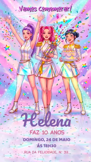 Convite de Aniversário K-Pop Guerreiras Editável