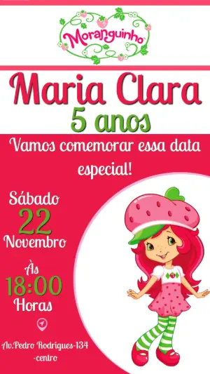 Convite de Aniversário Moranguinho: Modelo Digital Editável