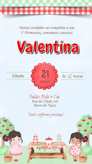Convite Animado Aniversário Tema Cerejinha para Editar