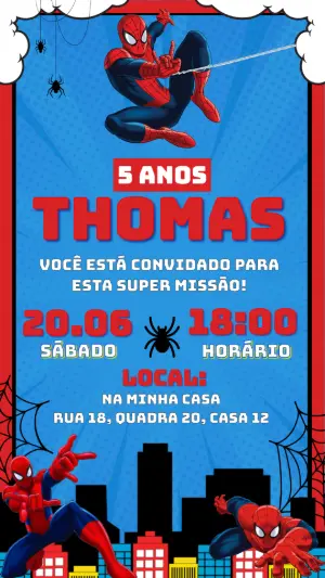Convite de Aniversário Homem Aranha Estilo Quadrinhos para Editar