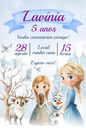 Convite de Aniversário Frozen Aquarela para Editar Online