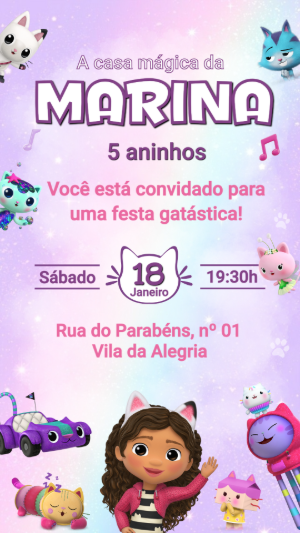 Convite A Casa Mágica de Gabby para Aniversário Editável