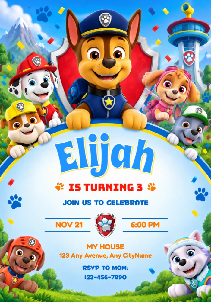 Paw Patrol Birthday Invitation | Pups Assemble Editable Template Paw Patrol Birthday Invitation | Pups Assemble Editable Template