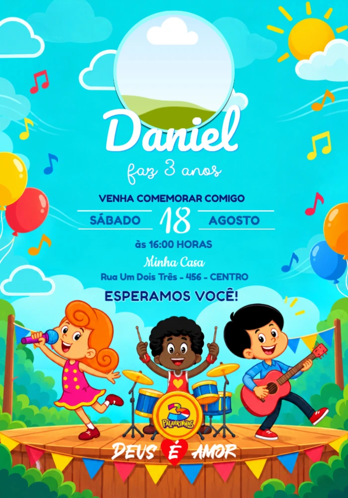 Convite de Aniversário 3 Palavrinhas com Foto para Editar Convite de Aniversário 3 Palavrinhas com Foto para Editar