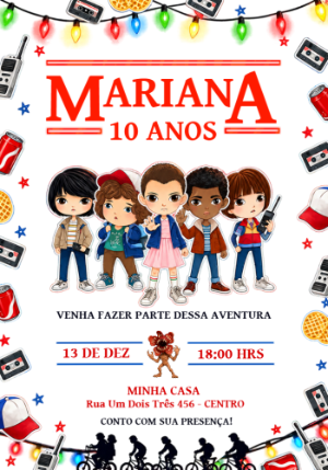 Convite Digital Stranger Things para Aniversário Editável
