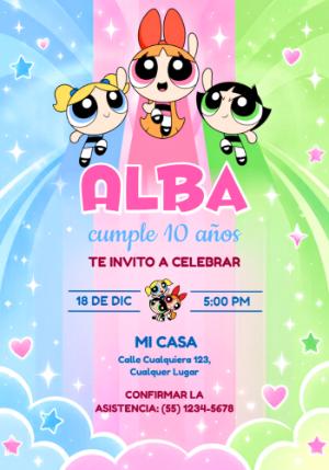 Invitación de Cumpleaños Las Chicas Superpoderosas para Editar
