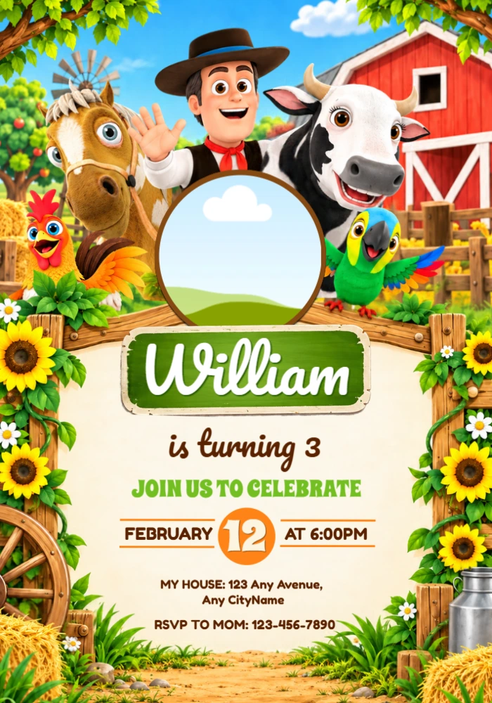 Editable Zenon's Farm Birthday Invitation Template Editable Zenon's Farm Birthday Invitation Template