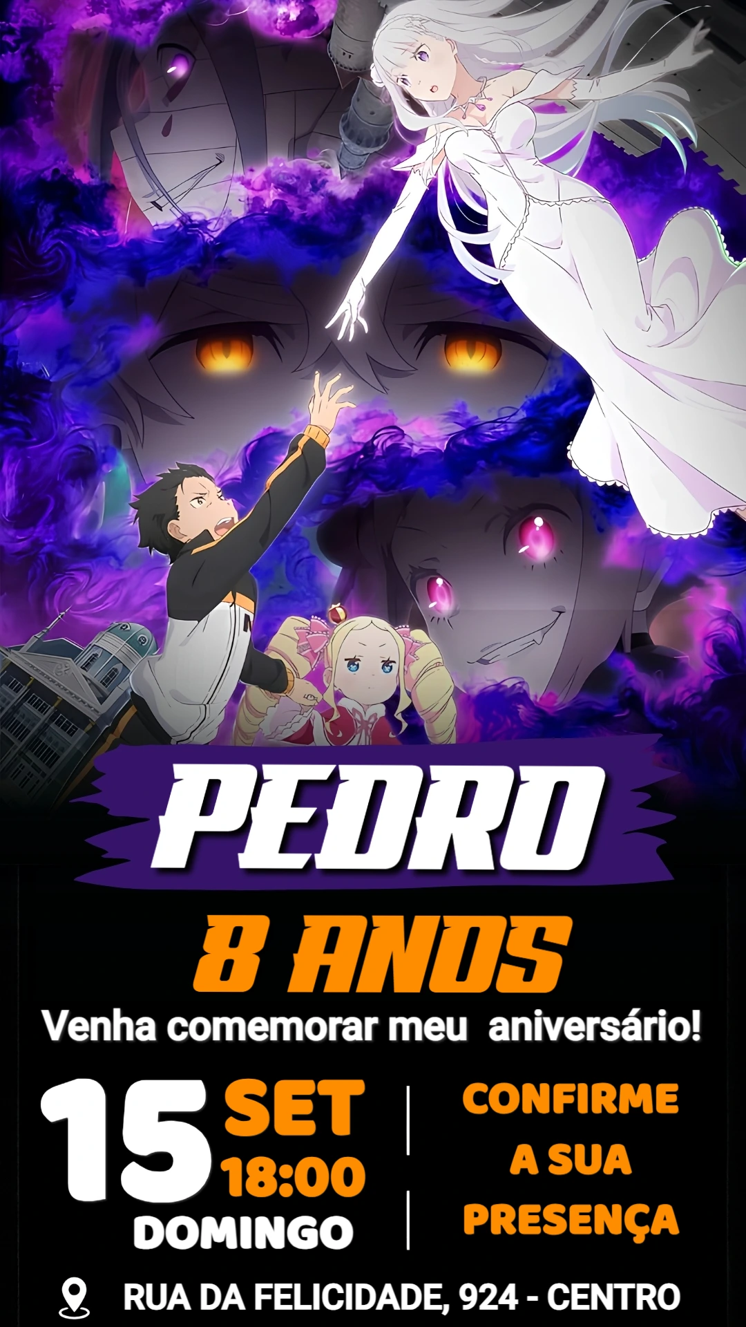 Convite de Aniversário Re:Zero | Modelo Digital Editável Convite de Aniversário Re:Zero | Modelo Digital Editável