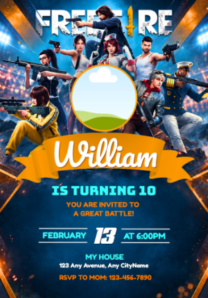 Free Fire Birthday Invitation | Editable Digital Template