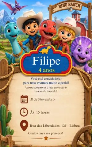 Convite de Aniversário Dino Ranch Editável Online