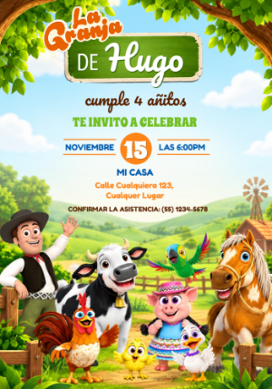 Invitación de Cumpleaños La Granja de Zenón - Modelo Editable
