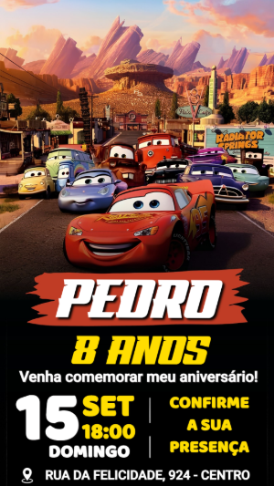 Convite Digital Editável Aniversário Tema Carros