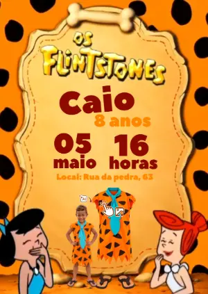 Convite Animado Flintstones com Foto IA: Vire um Personagem!