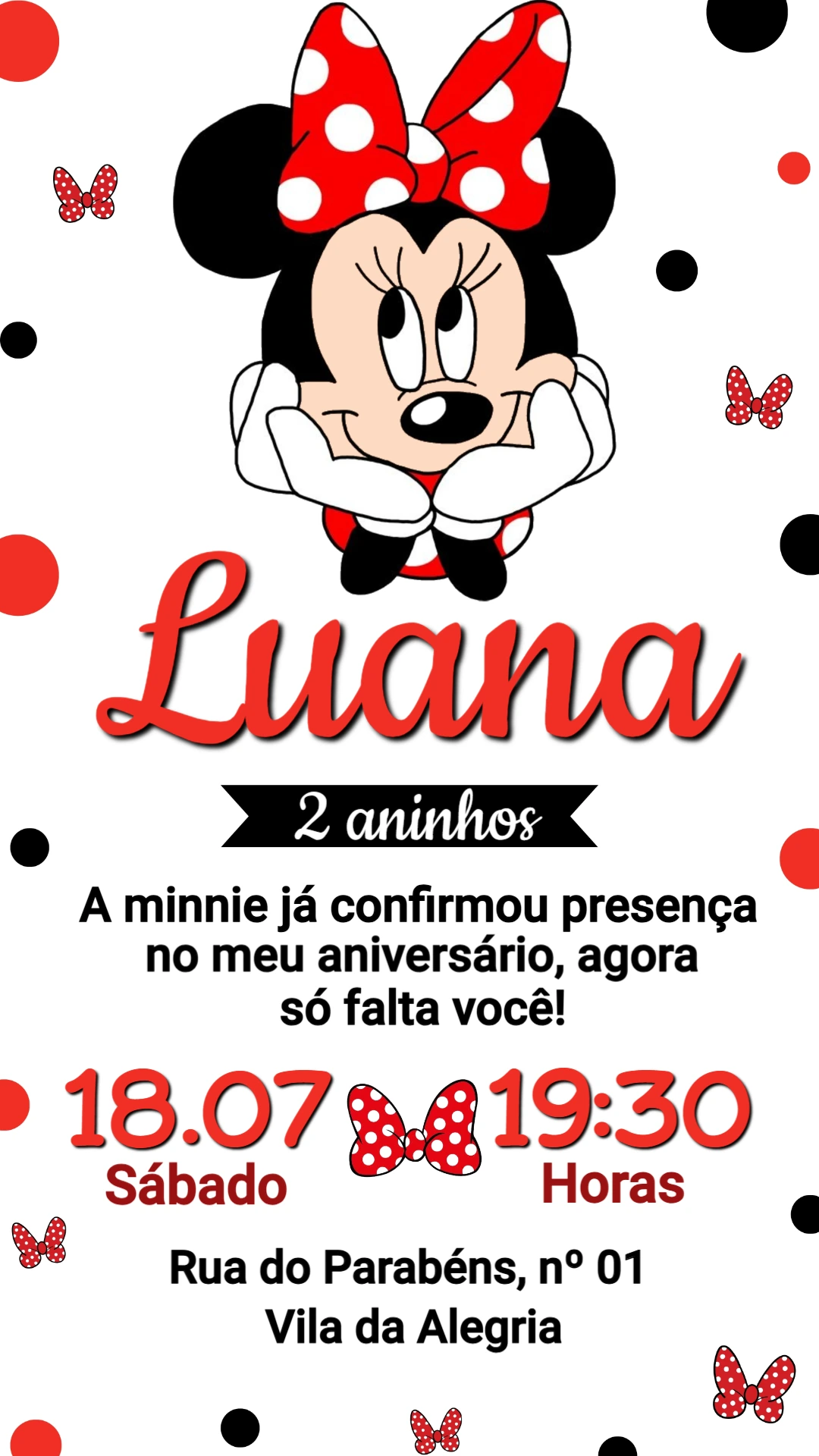 Convite de Aniversário Minnie Vermelha Editável Convite de Aniversário Minnie Vermelha Editável
