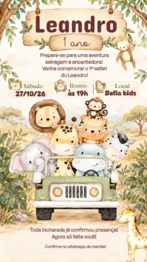 Safari Birthday Invitation – Static – Convites AnimaCris By Cristiane Guimarães