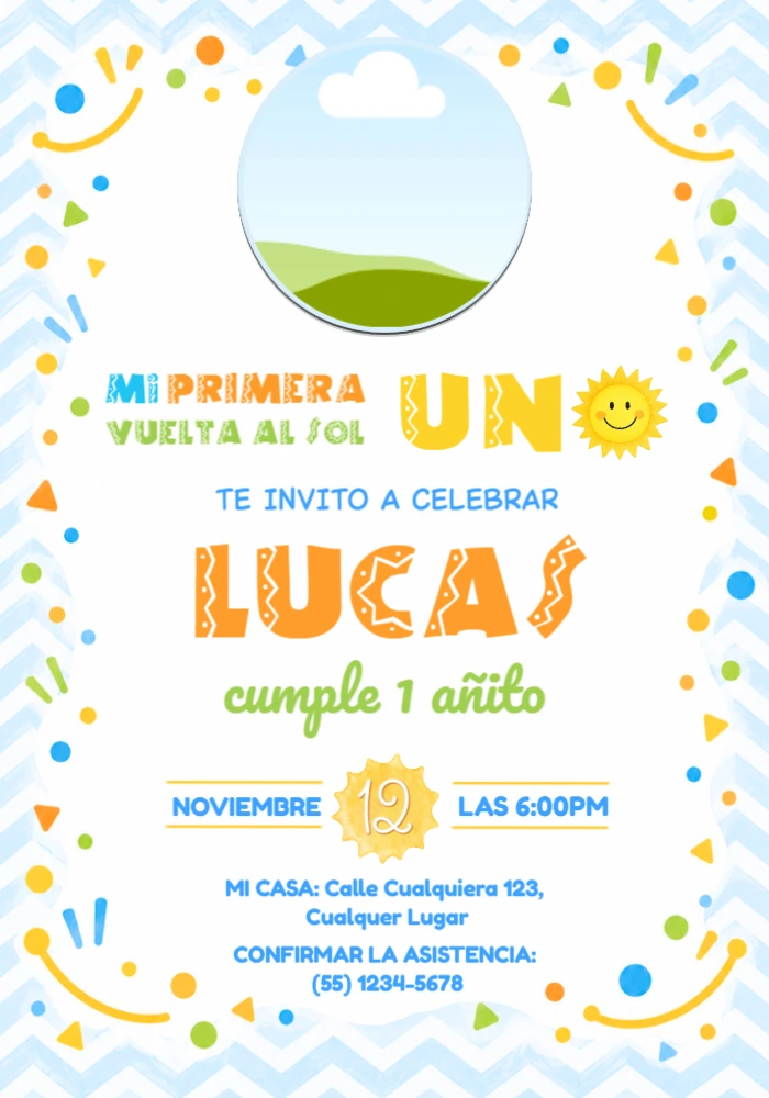 Invitación Editable Primer Añito: Mi Primera Vuelta al Sol Invitación Editable Primer Añito: Mi Primera Vuelta al Sol