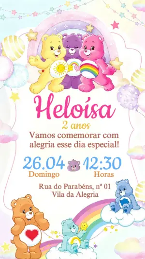 Convite de Aniversário Ursinhos Carinhosos Editável