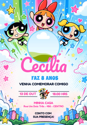 Convite Meninas Superpoderosas com Foto para Editar