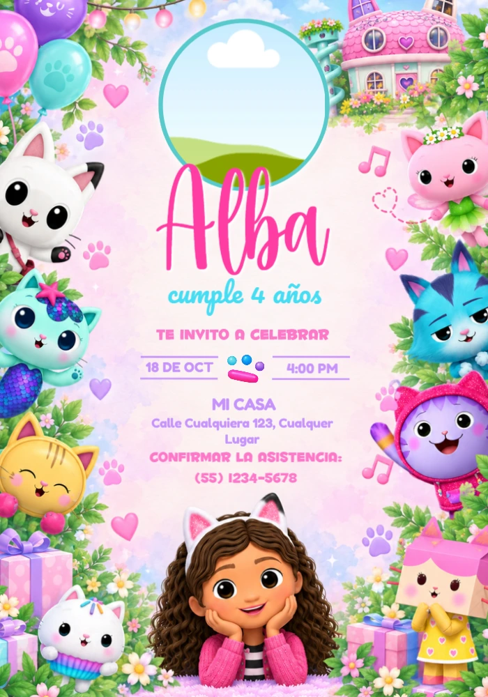 Invitación de Cumpleaños La Casa Mágica de Gabby con Foto Editable Invitación de Cumpleaños La Casa Mágica de Gabby con Foto Editable