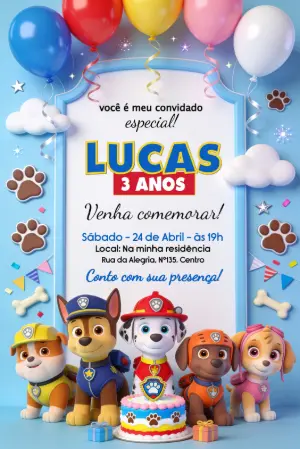 Invito di compleanno Paw Patrol – Statico – Borboleta Convites