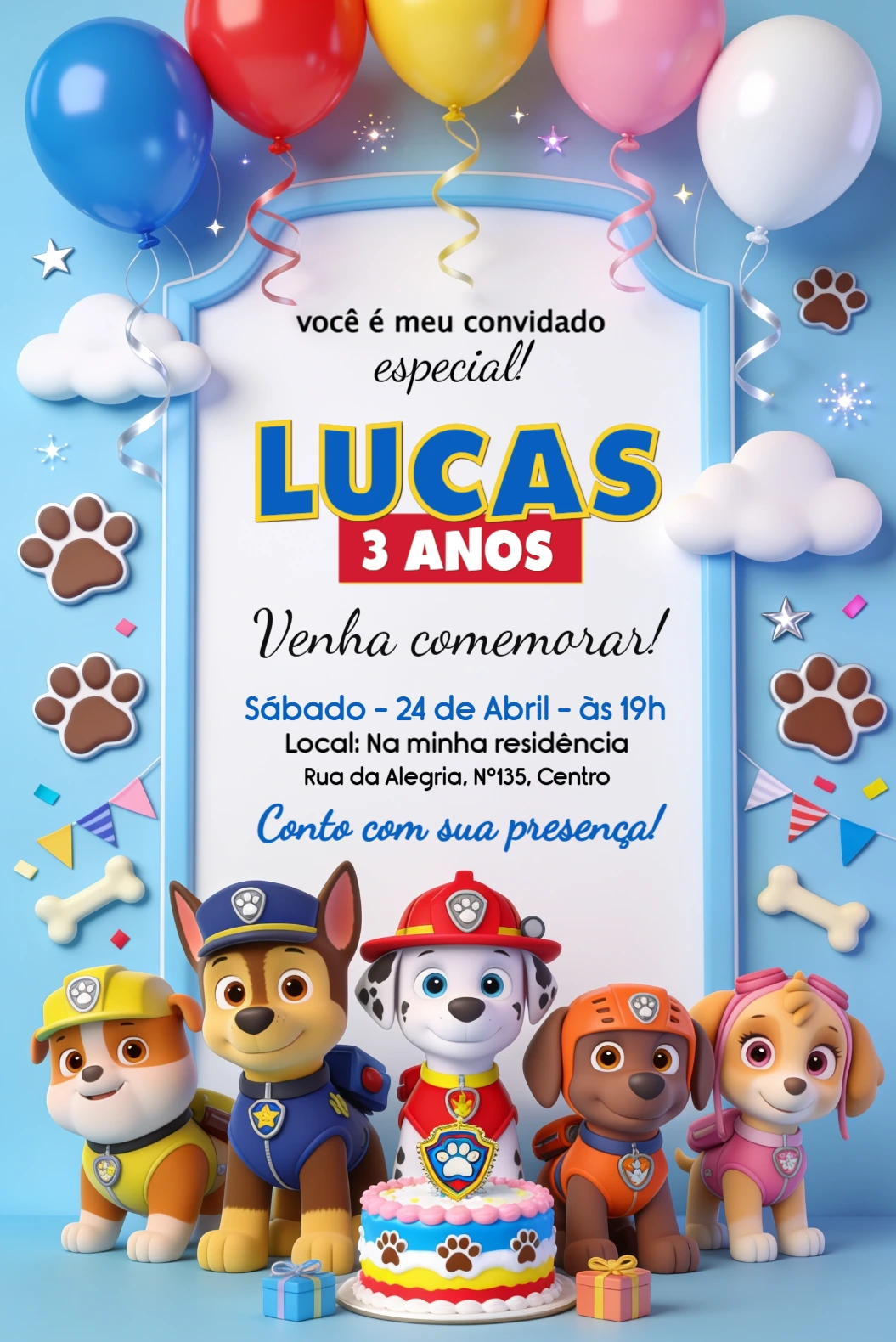 Convite de Aniversário Patrulha Canina Editável Online Convite de Aniversário Patrulha Canina Editável Online