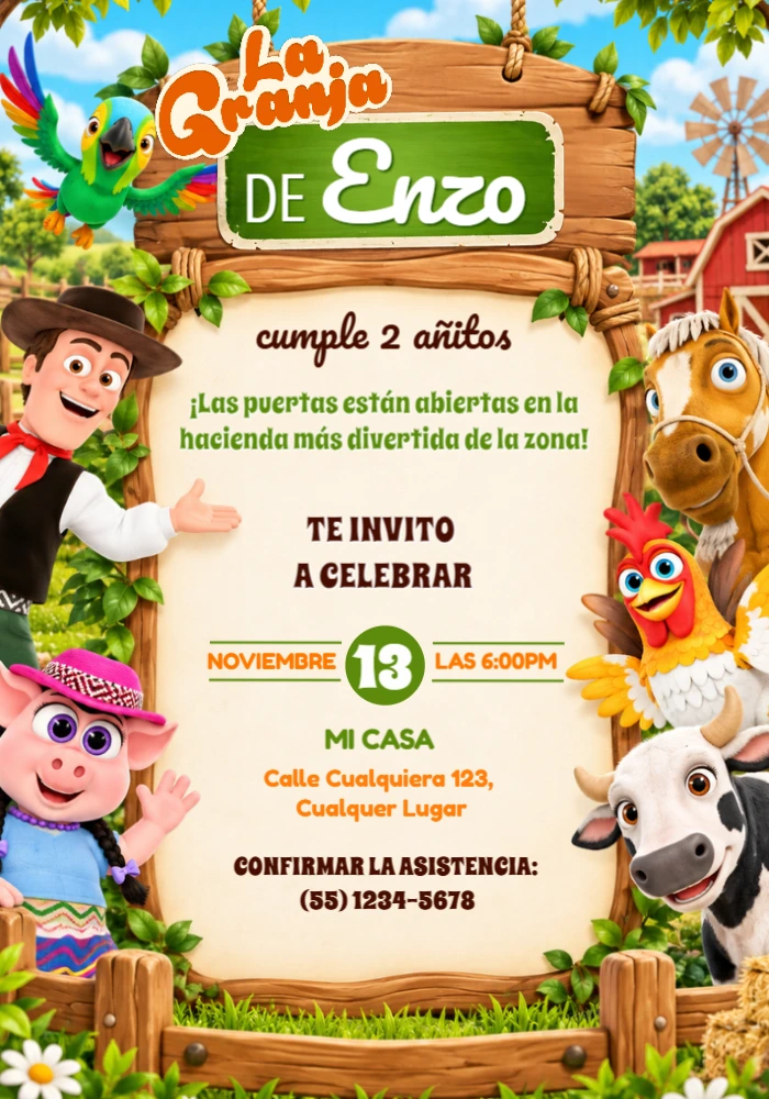 Invitación de Cumpleaños de La Granja de Zenón para Editar Invitación de Cumpleaños de La Granja de Zenón para Editar