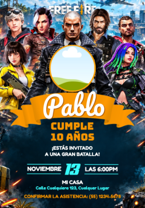 Invitación de Cumpleaños Free Fire Editable y Digital