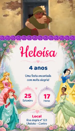 Convite Animado Aniversário Princesas Editável