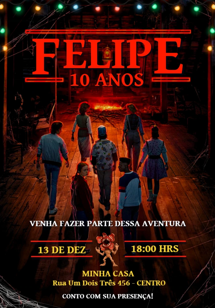 Convite de Aniversário Stranger Things para Editar Online Convite de Aniversário Stranger Things para Editar Online